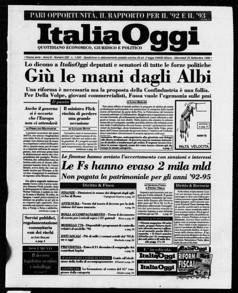 Italia oggi : quotidiano di economia finanza e politica